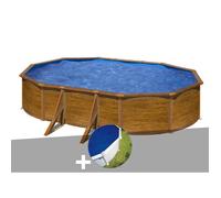 Kit piscine acier aspect bois Gré Pacific ovale 6,34 x 3,99 x 1,22 m + Bâche à bulles
