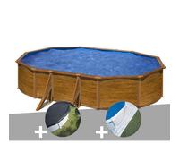 Kit piscine acier aspect bois Gré Pacific ovale 6,34 x 3,99 x 1,22 m + Bâche d'hivernage + Tapis de sol