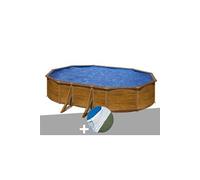 Kit piscine acier aspect bois Gré Pacific ovale 6,34 x 3,99 x 1,22 m + Tapis de sol