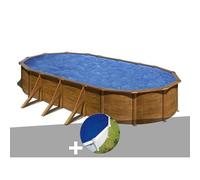 Kit piscine acier aspect bois Gré Pacific ovale 7,44 x 3,99 x 1,22 m + Bâche à bulles