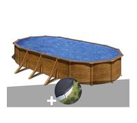 Gre Kit piscine acier aspect bois Pacific ovale 7,44 x 3,99 x 1,22 m + bâche d'hivernage