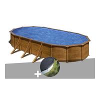 Kit piscine acier aspect bois Gré Pacific ovale 7,44 x 3,99 x 1,22 m + Bâche d'hivernage
