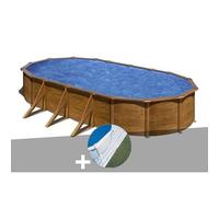Kit piscine acier aspect bois Gré Pacific ovale 7,44 x 3,99 x 1,22 m + Tapis de sol
