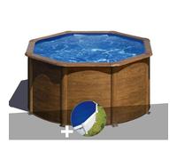 Kit piscine acier aspect bois Gré Pacific ronde 2,60 x 1,22 m + Bâche à bulles