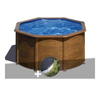 Kit piscine acier aspect bois Gré Pacific ronde 2,60 x 1,22 m + Bâche d'hivernage