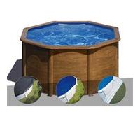 Kit piscine acier aspect bois Gré Pacific ronde 2,60 x 1,22 m + Bâche d'hivernage + Bâche à bulles + Tapis de sol G