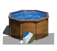 Kit piscine acier aspect bois Gré Pacific ronde 2,60 x 1,22 m + Tapis de sol