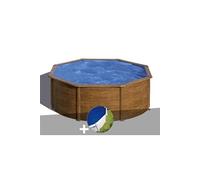 Kit piscine acier aspect bois Gré Pacific ronde 3,70 x 1,22 m + Bâche à bulles