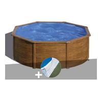 Kit piscine acier aspect bois Gré Pacific ronde 3,70 x 1,22 m + Tapis de sol