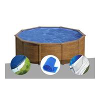 Kit piscine acier aspect bois Gré Sicilia ronde 3,20 x 1,22 m + Bâche hiver + Bâche à bulles + Tapis de sol