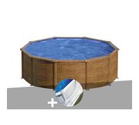 Kit piscine acier aspect bois Gré Sicilia ronde 3,20 x 1,22 m + Tapis de sol