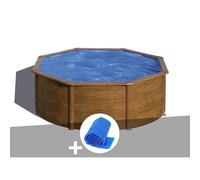 Kit piscine acier aspect bois Gré Sicilia ronde 3,70 x 1,22 m + Bâche à bulles
