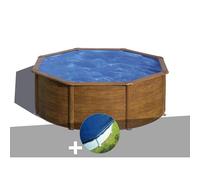 Kit piscine acier aspect bois Gré Sicilia ronde 3,70 x 1,22 m + Bâche hiver