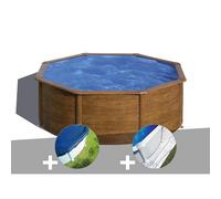 Kit piscine acier aspect bois Gré Sicilia ronde 3,70 x 1,22 m + Bâche hiver + Tapis de sol
