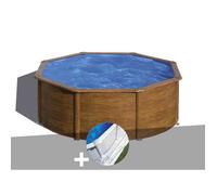 Kit piscine acier aspect bois Gré Sicilia ronde 3,70 x 1,22 m + Tapis de sol
