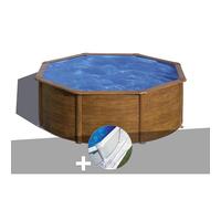 Kit piscine acier aspect bois Gré Sicilia ronde 3,70 x 1,22 m + Tapis de sol