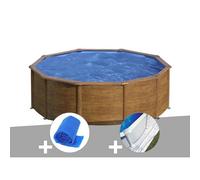 Kit piscine acier aspect bois Gré Sicilia ronde 4,80 x 1,22 m + Bâche à bulles + Tapis de sol