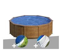 Kit piscine acier aspect bois Gré Sicilia ronde 4,80 x 1,22 m + Bâche hiver + Tapis de sol