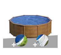 Kit piscine acier aspect bois Gré Sicilia ronde 4,80 x 1,22 m + Bâche hiver + Tapis de sol