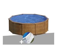 Kit piscine acier aspect bois Gré Sicilia ronde 4,80 x 1,22 m + Tapis de sol
