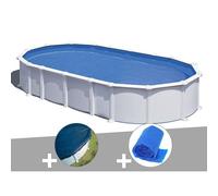 Kit piscine acier blanc Gré Atlantis ovale 10,20 x 5,75 x 1,32 m + Bâche hiver + Bâche à bulles