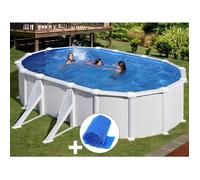 Kit piscine acier blanc Gré Atlantis ovale 5,27 x 3,27 x 1,32 m + Bâche à bulles