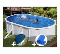 Kit piscine acier blanc Gré Atlantis ovale 5,27 x 3,27 x 1,32 m + Bâche hiver + Bâche à bulles