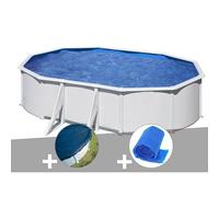 Kit piscine acier blanc Gré Atlantis ovale 5,27 x 3,27 x 1,32 m + Bâche hiver + Bâche à bulles
