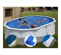 Kit piscine acier blanc Gré Bora Bora ovale 5,27 x 3,27 x 1,22 m + Bâche hiver + Bâche à bulles + Tapis de sol