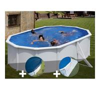 Kit piscine acier blanc Gré Bora Bora ovale 5,27 x 3,27 x 1,22 m + Bâche hiver + Tapis de sol