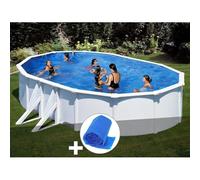 Kit piscine acier blanc Gré Bora Bora ovale 6,34 x 3,99 x 1,22 m + Bâche à bulles