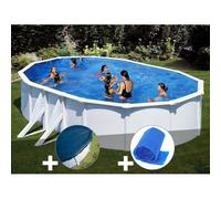 Kit piscine acier blanc Gré Bora Bora ovale 6,34 x 3,99 x 1,22 m + Bâche hiver + Bâche à bulles