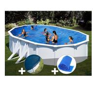 Gre Kit piscine acier Bora Bora ovale 6,34 x 3,99 x 1,22 m blanc + bâche hiver + bâche à bulles