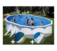 Kit piscine acier blanc Gré Bora Bora ovale 6,34 x 3,99 x 1,22 m + Bâche hiver + Tapis de sol
