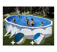 Kit piscine acier blanc Gré Bora Bora ovale 6,34 x 3,99 x 1,22 m + Bâche hiver + Tapis de sol