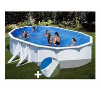 Kit piscine acier blanc Gré Bora Bora ovale 6,34 x 3,99 x 1,22 m + Tapis de sol