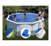 Kit piscine acier blanc Gré Bora Bora ronde 3,20 x 1,22 m + Bâche hiver + Bâche à bulles + Tapis de sol