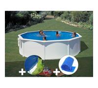 Kit piscine acier blanc Gré Bora Bora ronde 3,70 x 1,22 m + Bâche hiver + Bâche à bulles