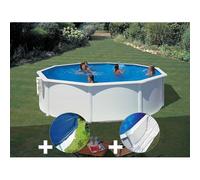 Kit piscine acier blanc Gré Bora Bora ronde 3,70 x 1,22 m + Bâche hiver + Tapis de sol