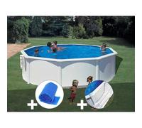 Kit piscine acier blanc Gré Bora Bora ronde 4,80 x 1,22 m + Bâche à bulles + Tapis de sol