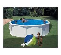 Kit piscine acier blanc Gré Bora Bora ronde 4,80 x 1,22 m + Bâche hiver