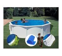 Kit piscine acier blanc Gré Bora Bora ronde 4,80 x 1,22 m + Bâche hiver + Bâche à bulles + Tapis de sol