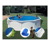 Kit piscine acier blanc Gré Bora Bora ronde 4,80 x 1,22 m + Bâche hiver + Bâche à bulles + Tapis de sol