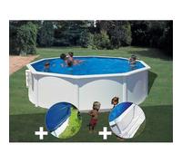 Kit piscine acier blanc Gré Bora Bora ronde 4,80 x 1,22 m + Bâche hiver + Tapis de sol
