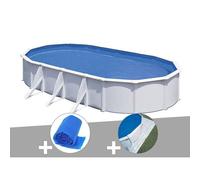Kit piscine acier blanc Gré Fidji ovale 6,34 x 3,99 x 1,22 m + Bâche à bulles + Tapis de sol