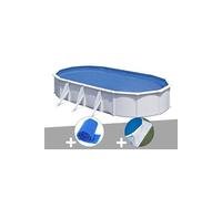 Kit piscine acier blanc Gré Fidji ovale 6,34 x 3,99 x 1,22 m + Bâche à bulles + Tapis de sol