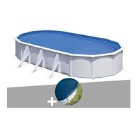 Gre Kit piscine en acier Fidji ovale 7,44 x 3,99 x 1,22 m + bâche hiver blanc