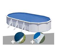 Kit piscine acier blanc Gré Fidji ovale 7,44 x 3,99 x 1,22 m + Bâche hiver + Tapis de sol