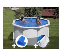 Kit piscine acier blanc Gré Fidji ronde 2,60 x 1,22 m + Bâche à bulles + Tapis de sol