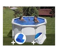 Kit piscine acier blanc Gré Fidji ronde 2,60 x 1,22 m + Bâche à bulles + Tapis de sol Blanc